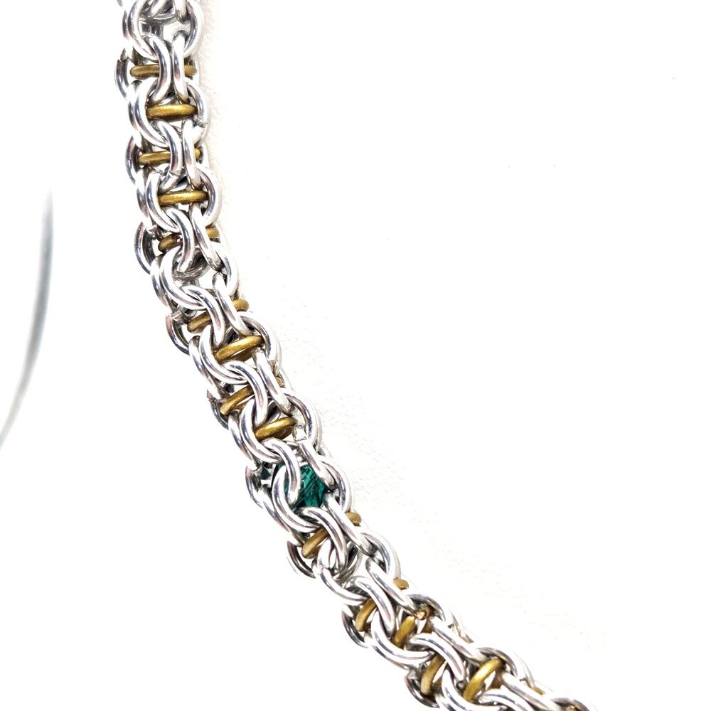 Hand Crafted Chainmaille Box Weave Stainless Captured Green Gem Necklace Unisex View 4